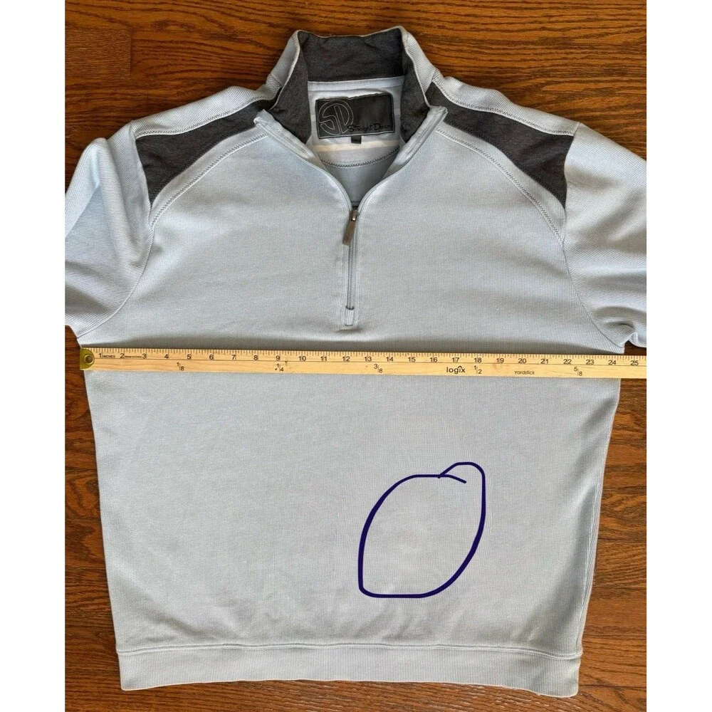 Straight Down 1/4 Zip Sweatshirt Mens XL Pullover Baby Blue Navy Polyester Blend - Picture 4 of 9